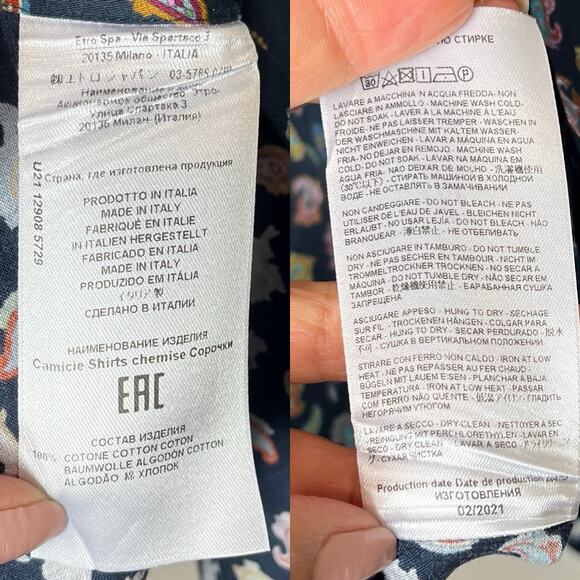 Etro Men's Paisley Button Up Shirt multicolor long sleeve Size IT 41/US 16-L - Picture 8 of 10